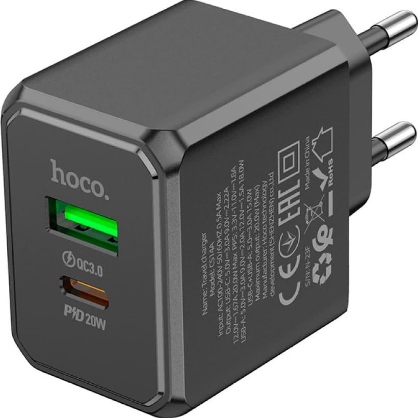 Зарядное устройство Hoco CS14A Ocean PD20W+QC3.0 charger Black (6942007603898)