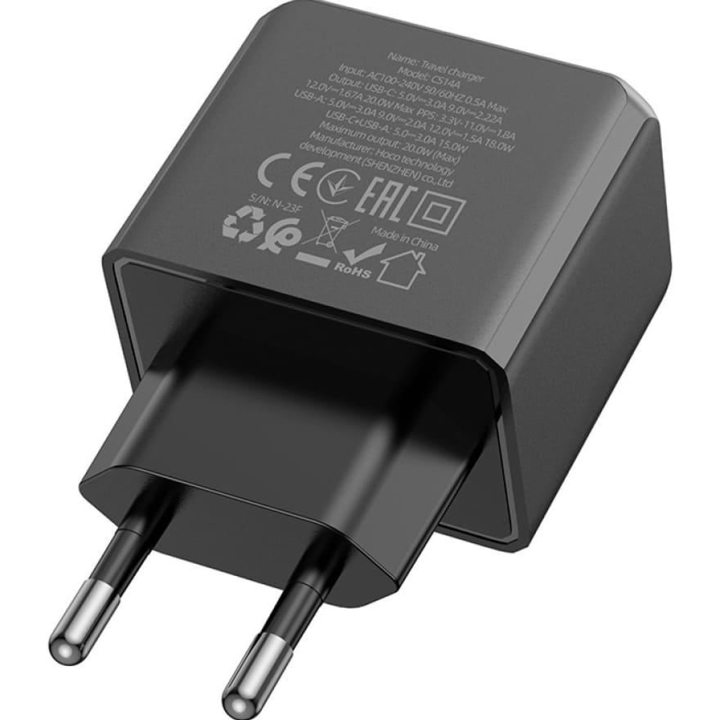 Зарядное устройство Hoco CS14A Ocean PD20W+QC3.0 charger Black (6942007603898)