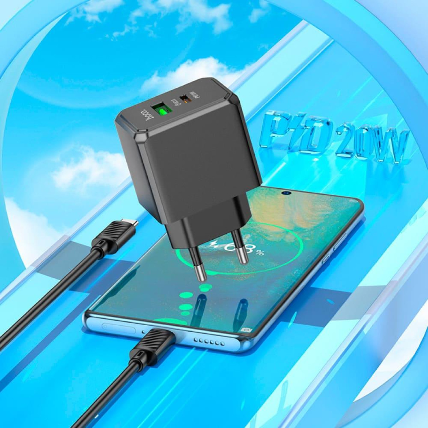 Зарядное устройство Hoco CS14A Ocean PD20W+QC3.0 charger Black (6942007603898)