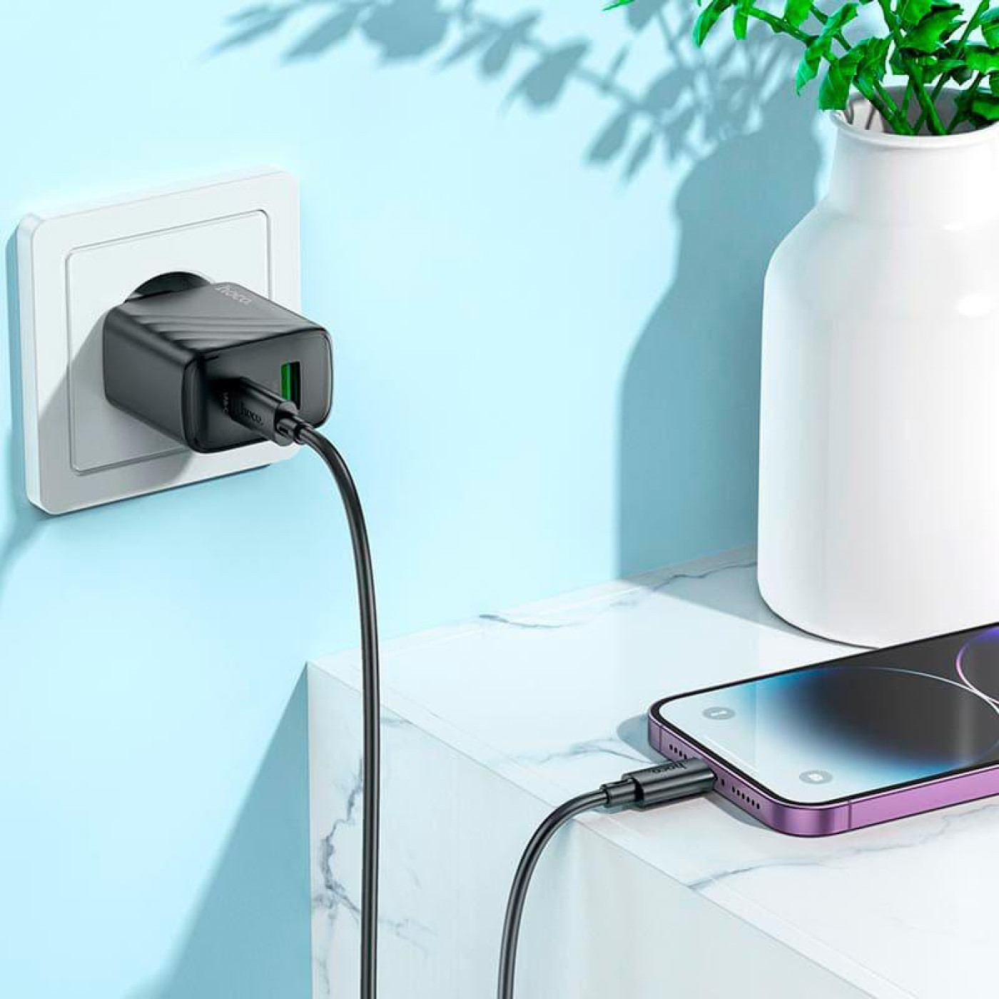 Зарядное устройство Hoco CS23A Sunlight dual port PD30W+QC3.0 charger Black (6942007609944)