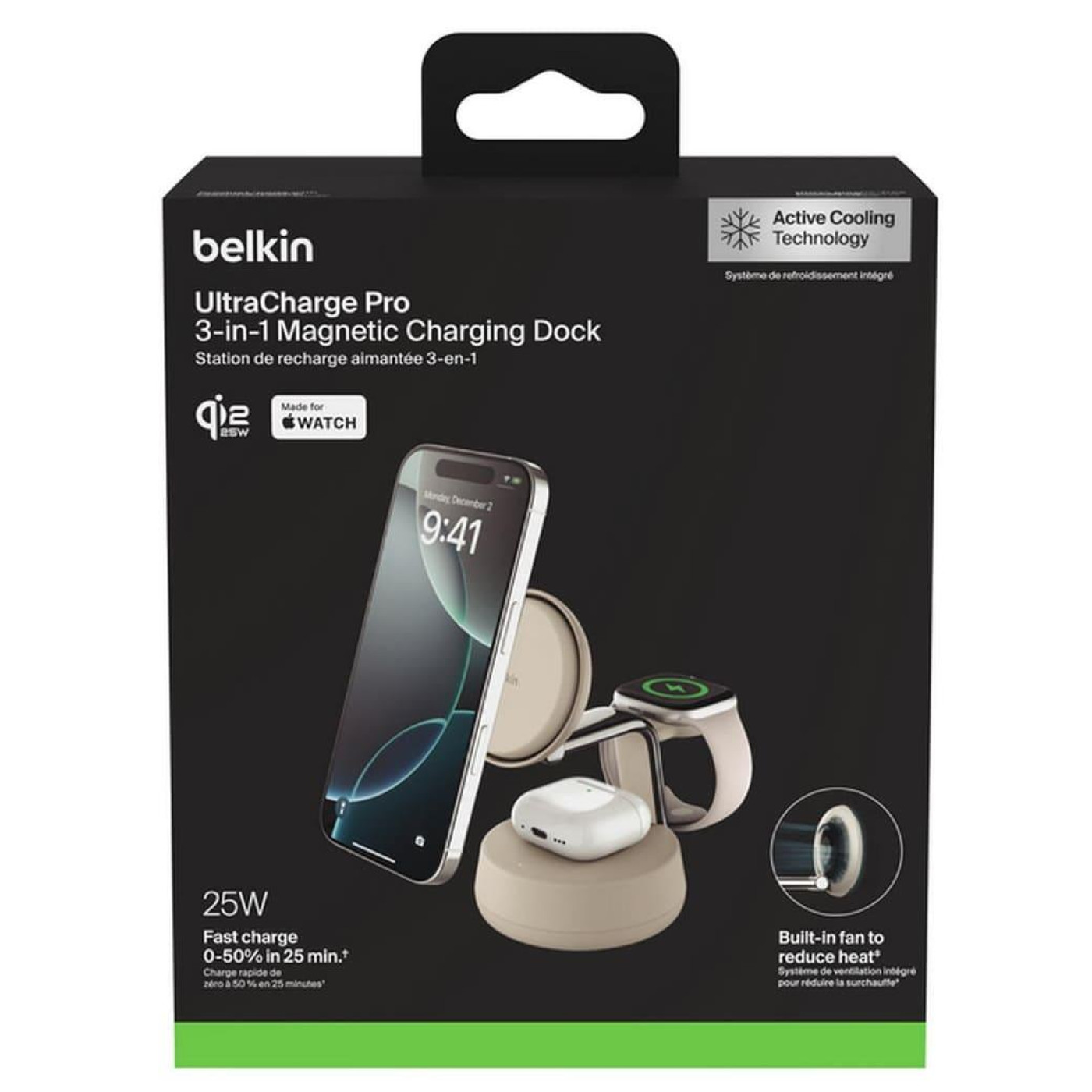 Зарядний пристрій бездротовий Belkin UltraCharge Pro 3-in-1 Magnetic Charging Dock 25Вт, Sand