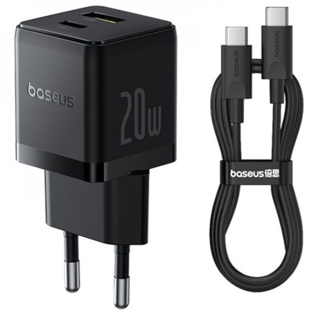 Зарядное устройство Baseus Palm Fast Charger 20W (Type-C + USB) 20W + Кабель Type-C to Type-C 60W (1m) black (P10111608113-01)