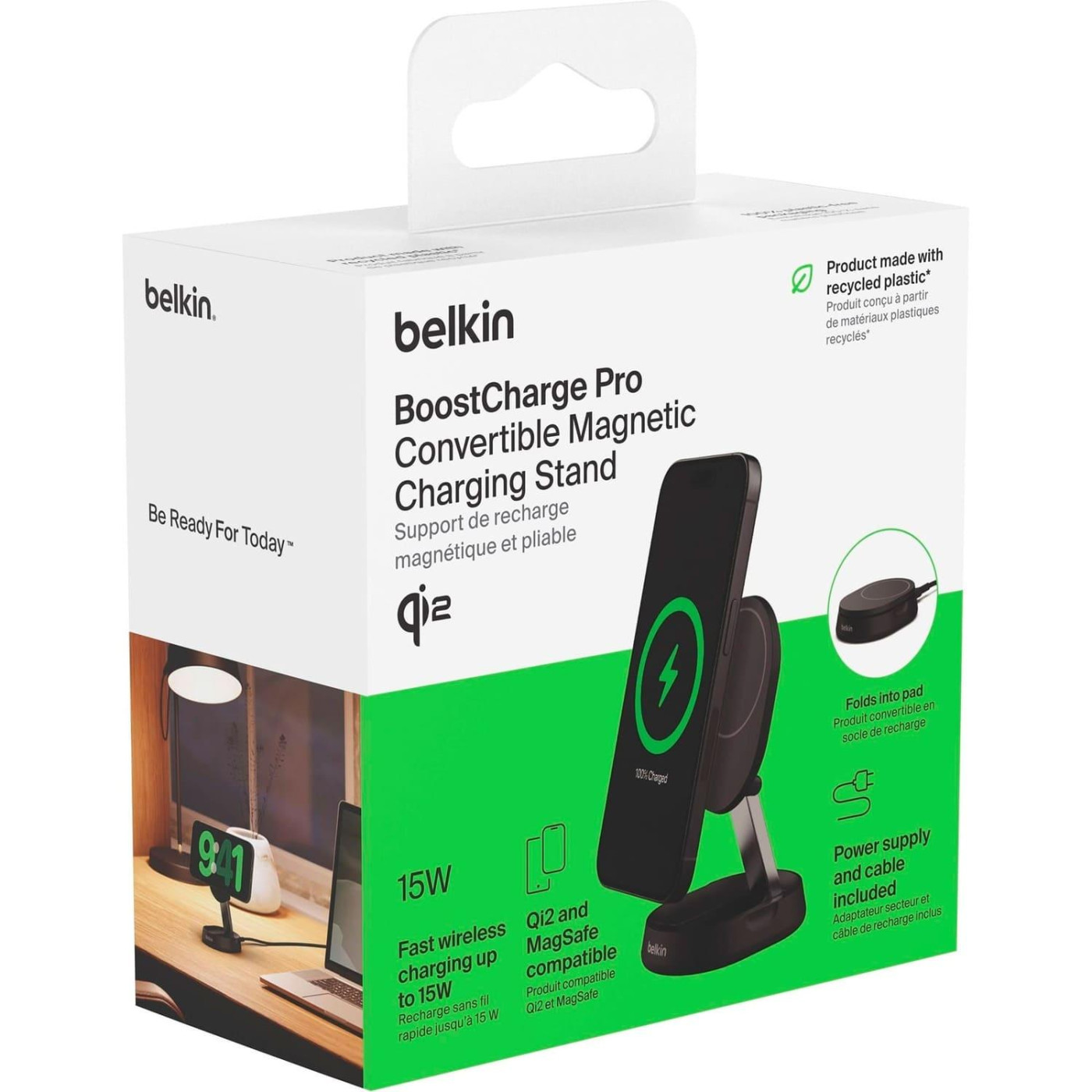 Зарядний пристрій Belkin 15Вт Magnetic Stand Qi2, чорний (WIA008VFBK)