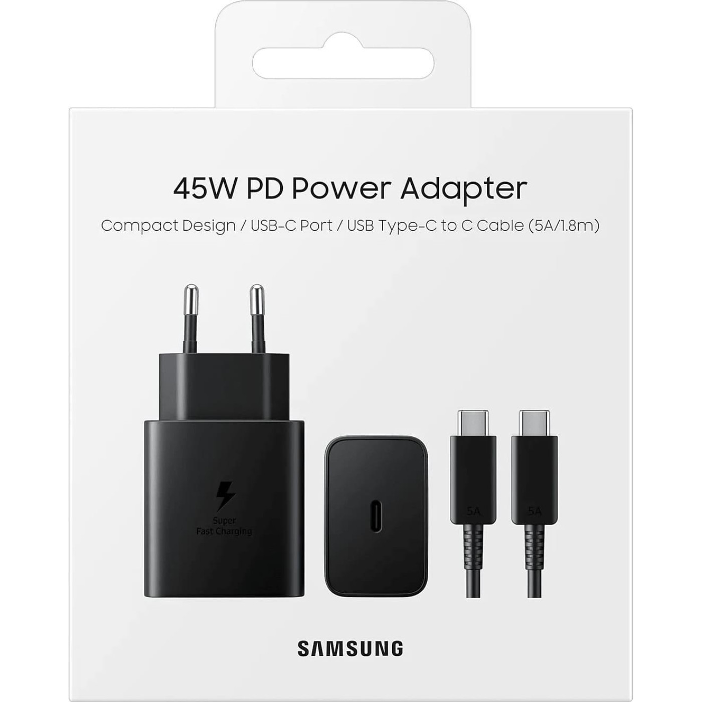 Зарядное устройство Samsung 45Вт USB-С PD PPS, кабель USB-C > USB-C, 1.8м, чорний (EP-T4511XBEGEU)