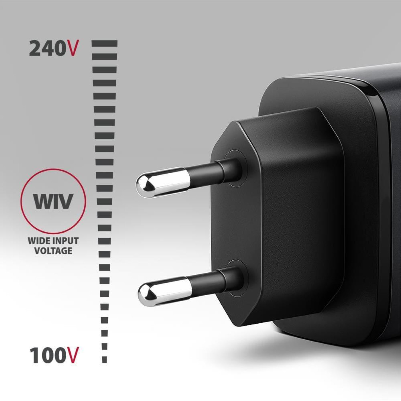 Мережевий зарядний пристрій з дисплеєм AXAGON ACU-PQ67D, 2x port (USB + USB-C), PD3.0/QC4+/PPS/Apple, 67W, сірий