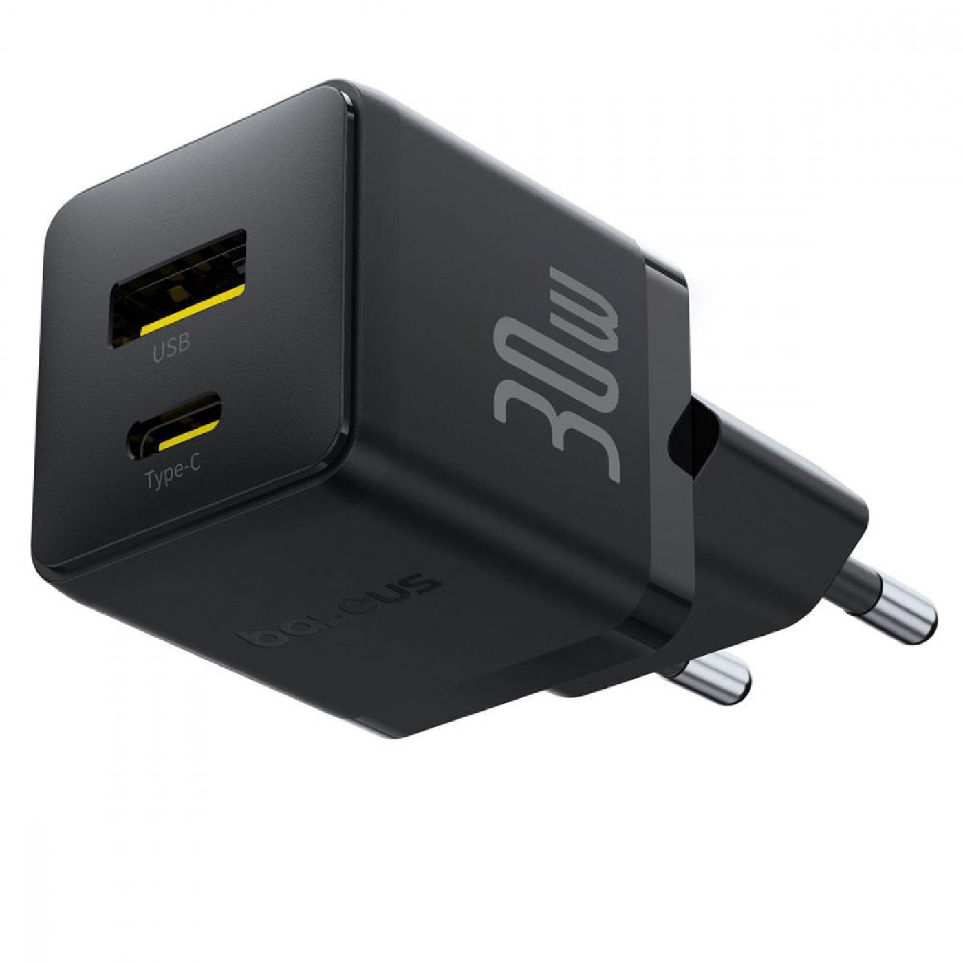 Зарядное устройство Baseus Palm Fast Charger C+U 30W EU Cluster Black (with Mini White Cable USB-C to USB-C 60W (20V/3A) 1m) (P1011160A113-01)