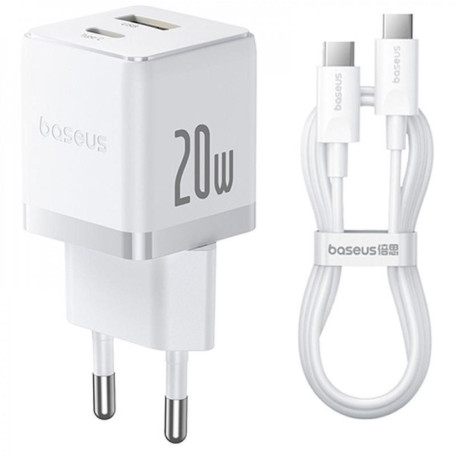 Зарядное устройство Baseus Palm Fast Charger 20W (Type-C + USB) 20W + Кабель Type-C to Type-C 60W (1m) white (P10111608213-01)