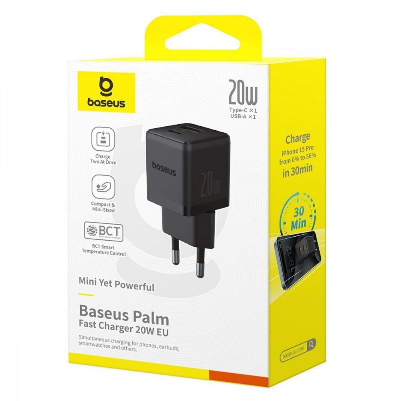 Зарядное устройство Baseus Palm Fast Charger 20W (Type-C + USB) black (P10111608113-00)