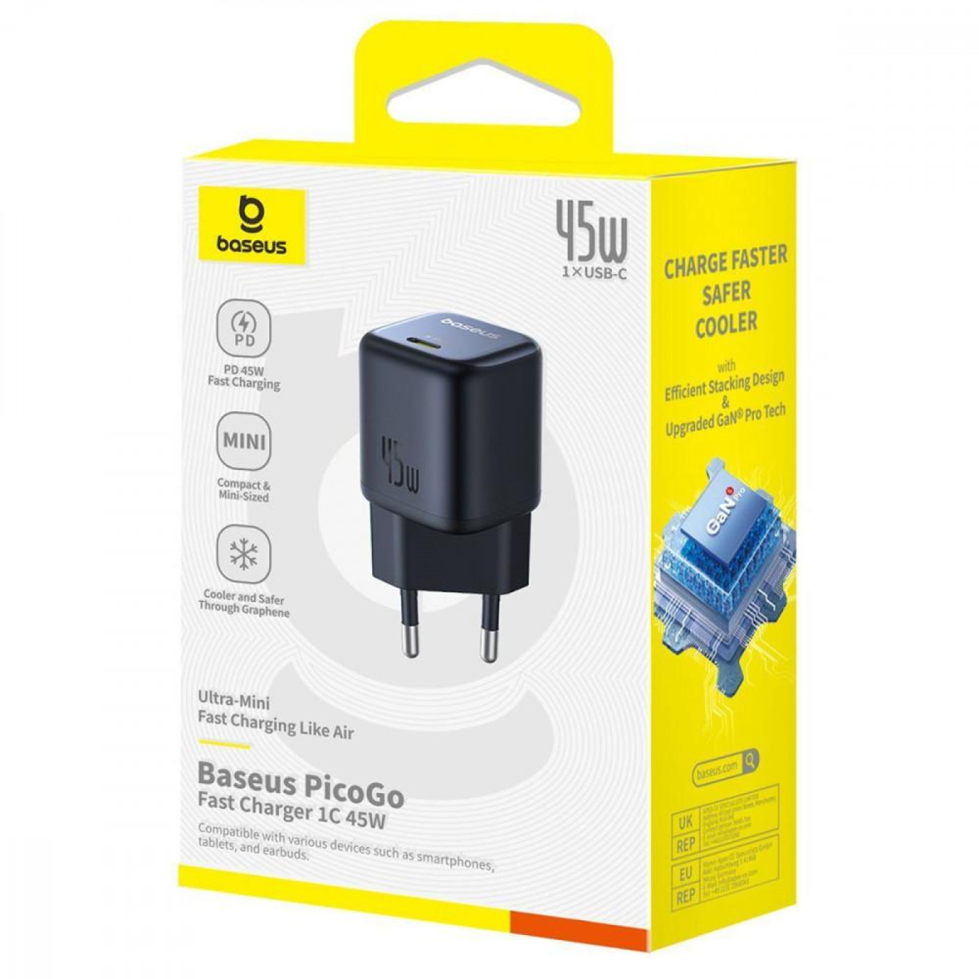 Зарядное устройство Baseus PicoGo GaN Fast Charger 1C 45W EU Cosmic Black (P10176800123-00)