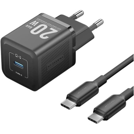 Зарядний пристрій Vention 1xUSB-C 20W GaN + USB-C cable М-М Black (TZ-FEPB0-EU-01)