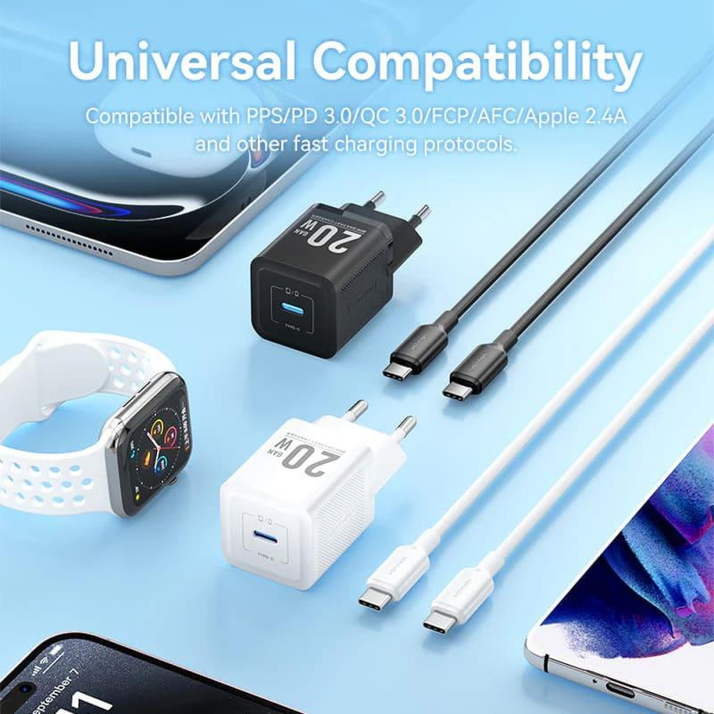 Зарядний пристрій Vention 1xUSB-C 20W GaN + USB-C cable М-М White (TZ-FEPW0-EU-01)