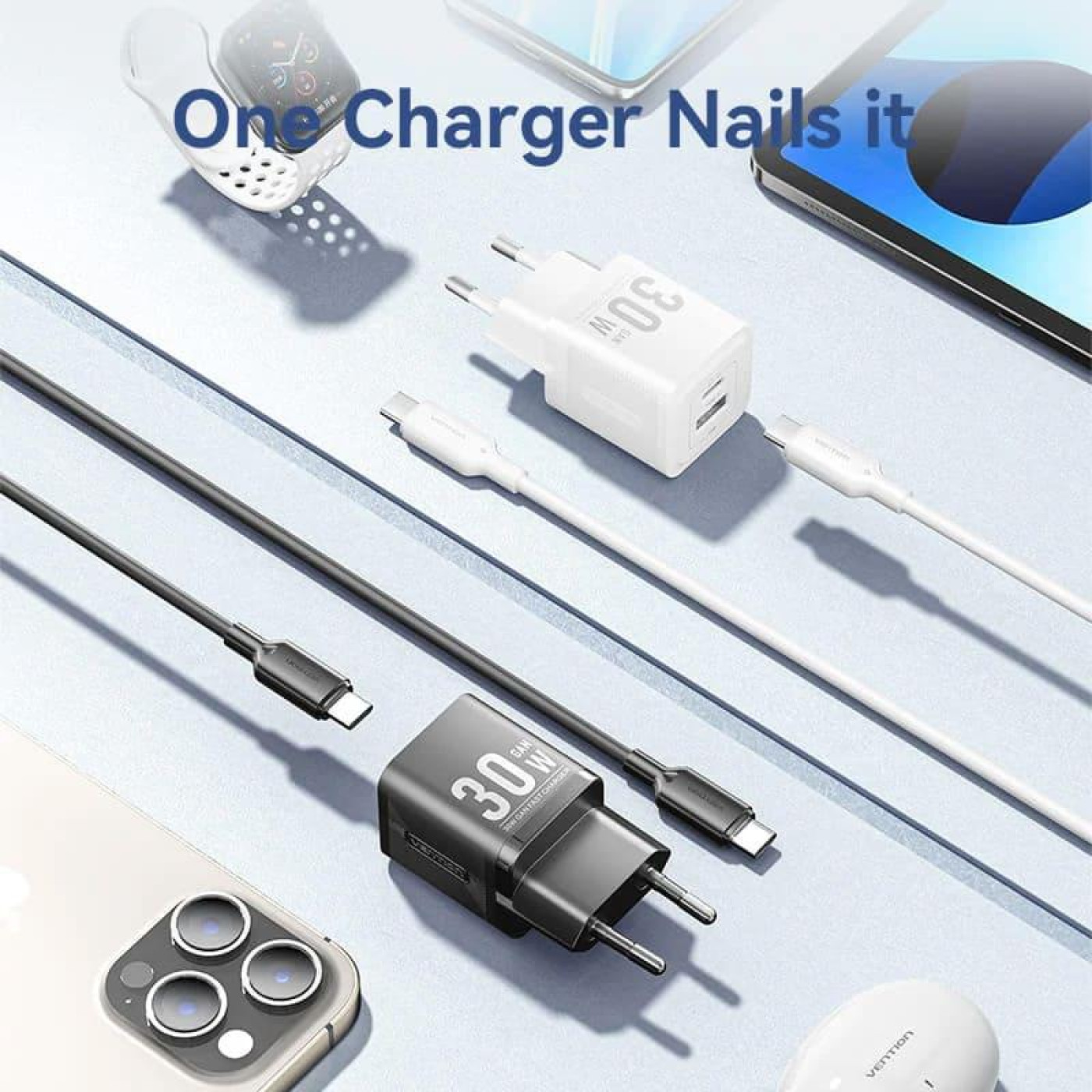 Зарядний пристрій Vention 2xUSB 30W (USB-A/USB-C) + USB-C cable М-М Black (TZ-FEQB0-EU-01)