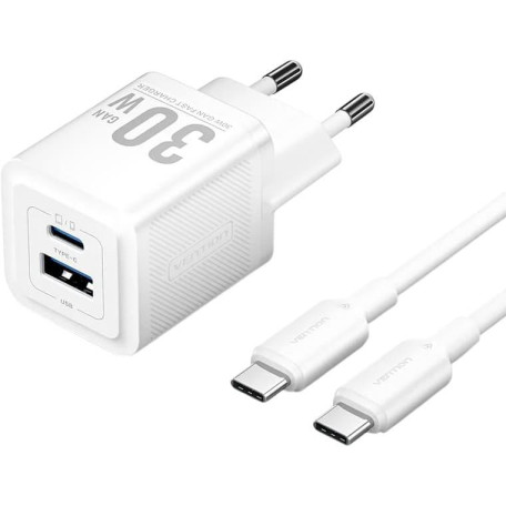 Зарядний пристрій Vention 2xUSB 30W (USB-A/USB-C) + USB-C cable М-М White (TZ-FEQW0-EU-01)