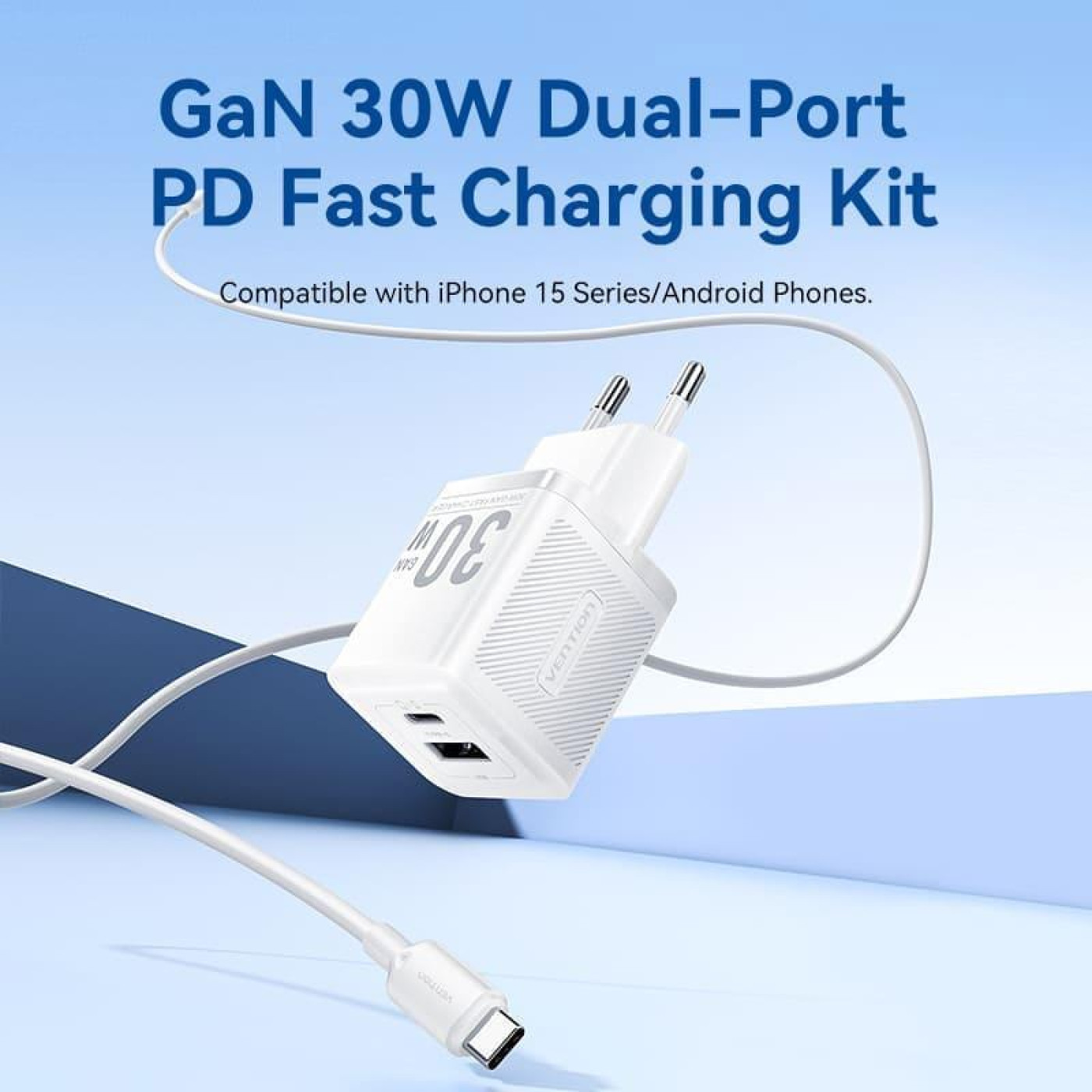 Зарядний пристрій Vention 2xUSB 30W (USB-A/USB-C) + USB-C cable М-М White (TZ-FEQW0-EU-01)