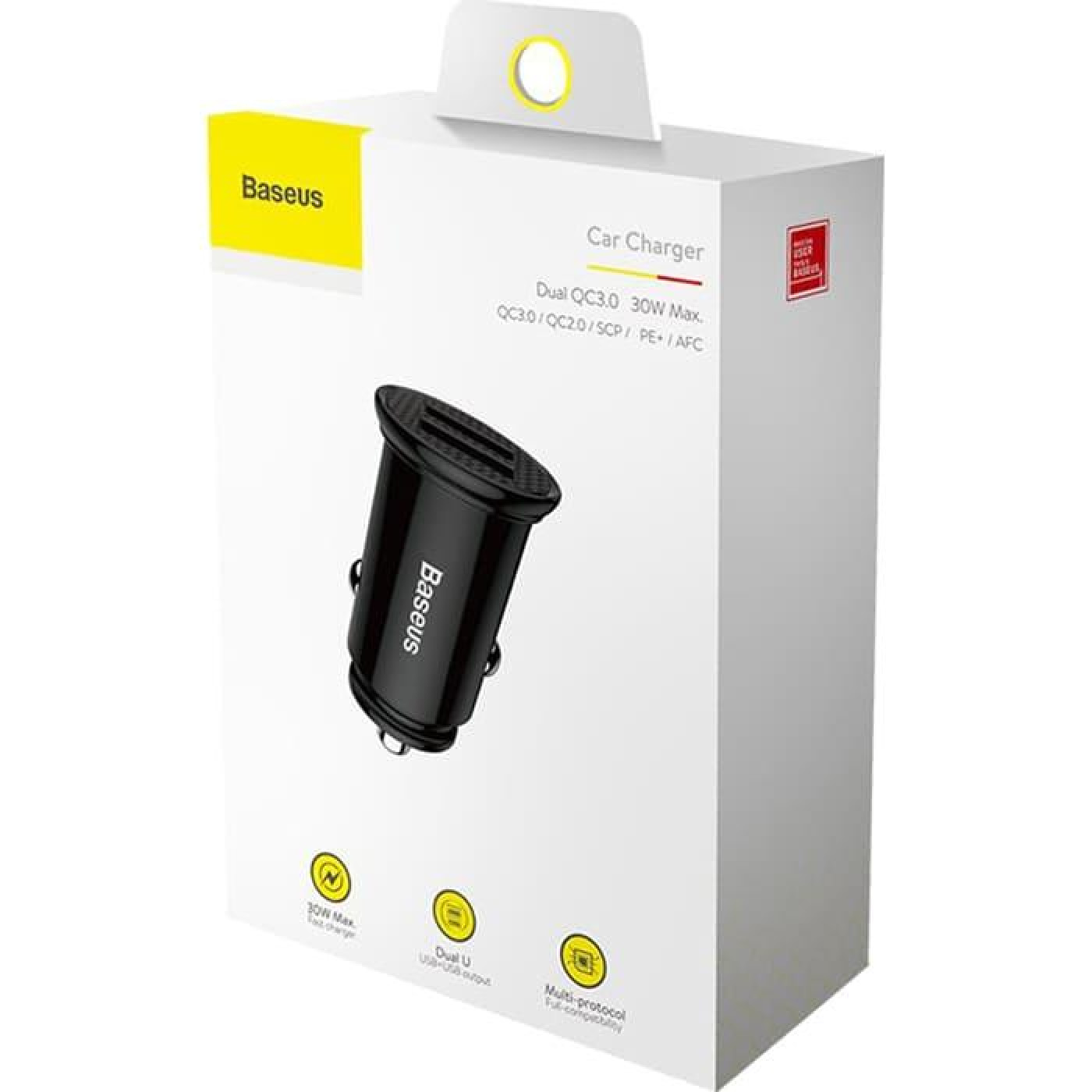 Автомобильное зарядное устройство Baseus Circular Plastic QC 3.0 30W 2USB black (CCALL-YD01)