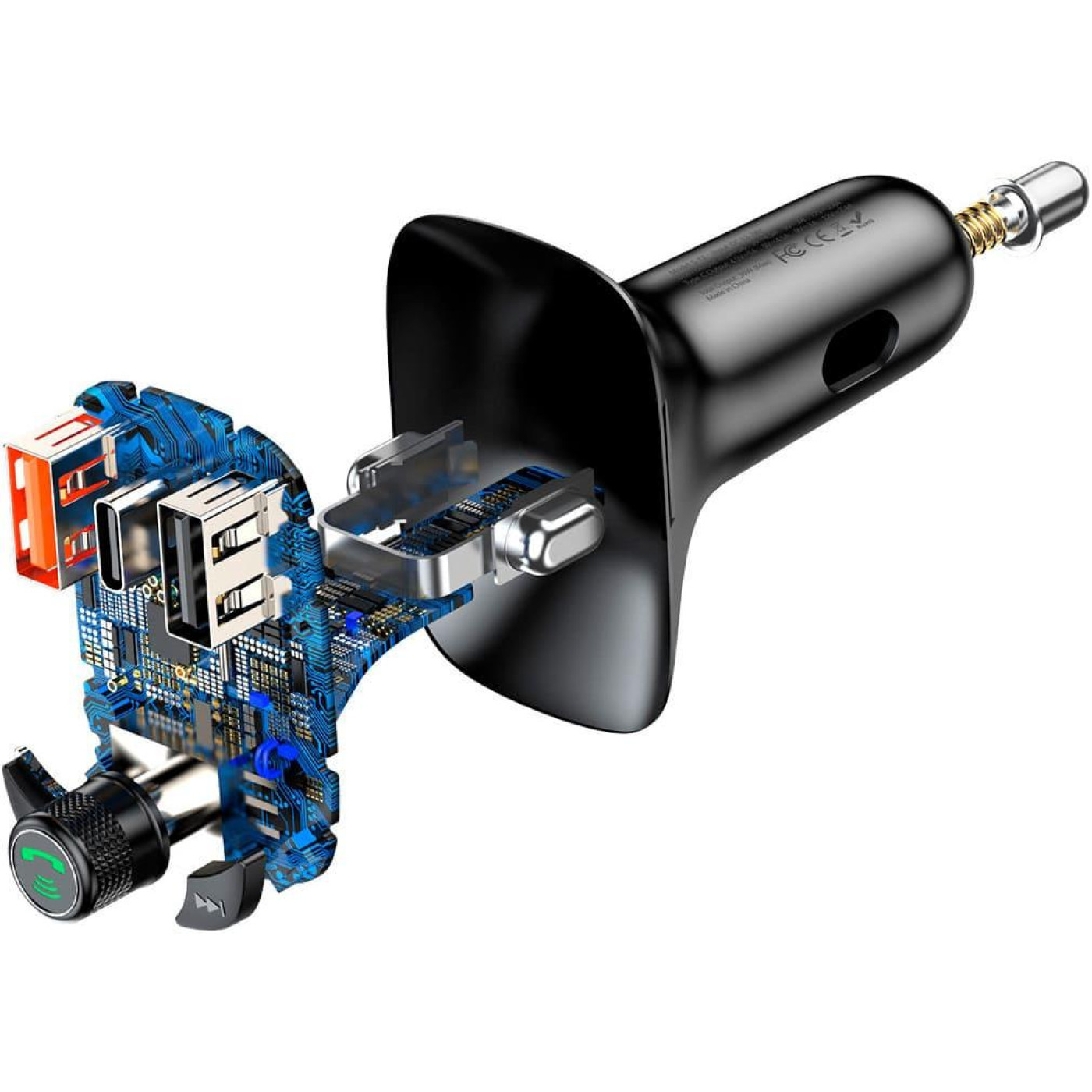 Автомобільний зарядний пристрій Baseus FM Launcher S-13 2USB + Type-C black (CCMT000101)