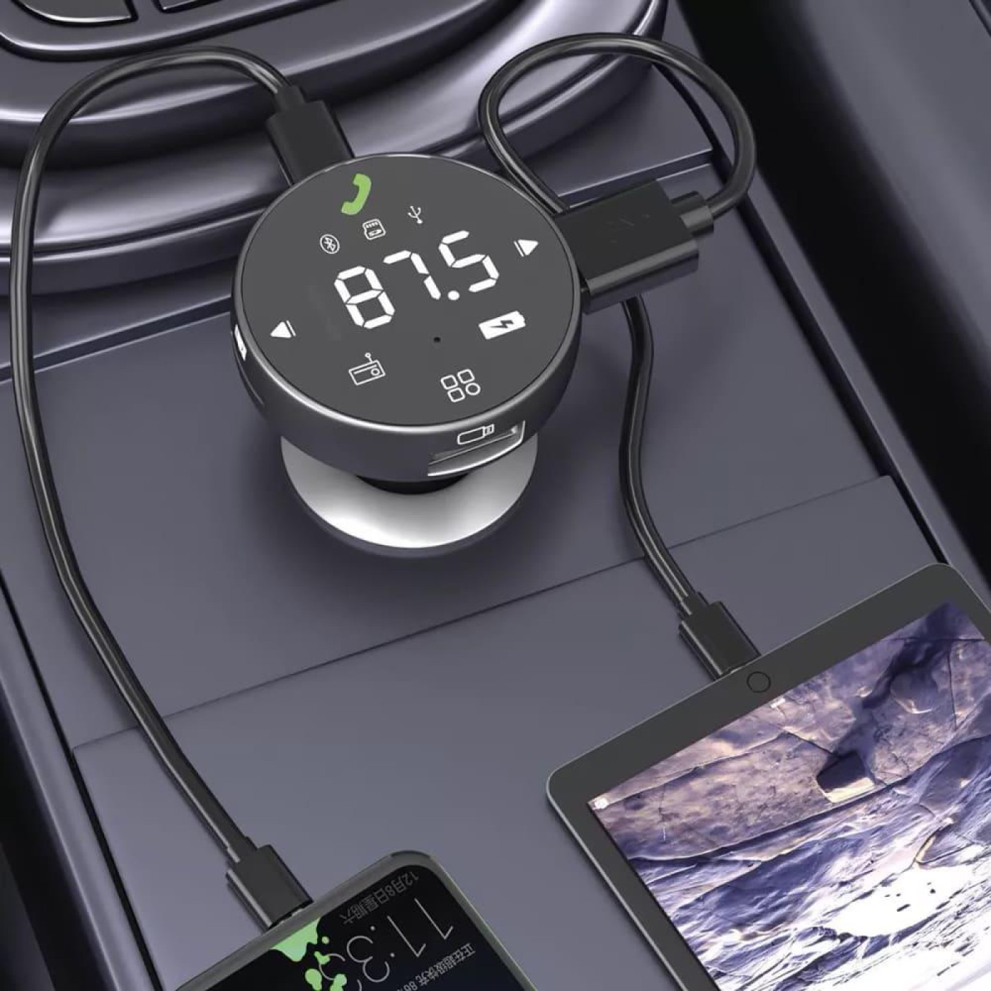 Автомобильное зарядное устройство Proove FM Launcher Sound Sync 30W (PD+QC3.0) Type-C+USB gray (FMSS30110003)