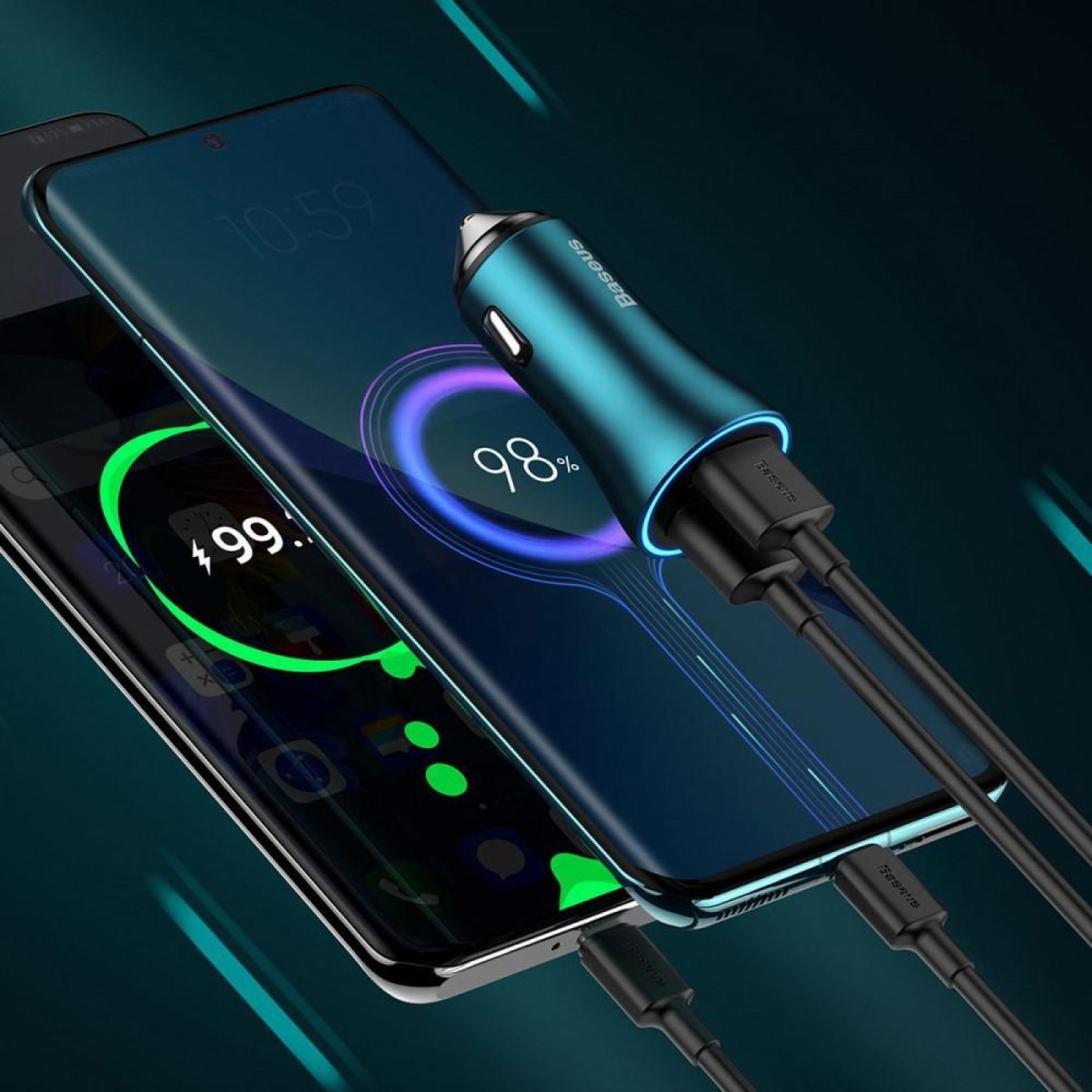 Автомобільний зарядний пристрій Baseus Golden Contactor Max Dual 60W USB + USB blue (CGJM000003)