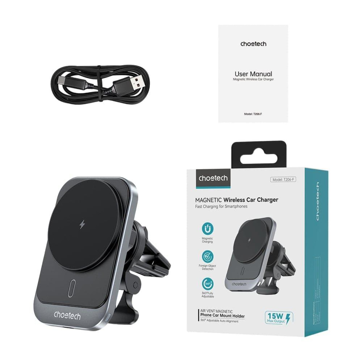 Автомобильное зарядное устройство Choetech QI 15 Вт (T206-F-ACBK)