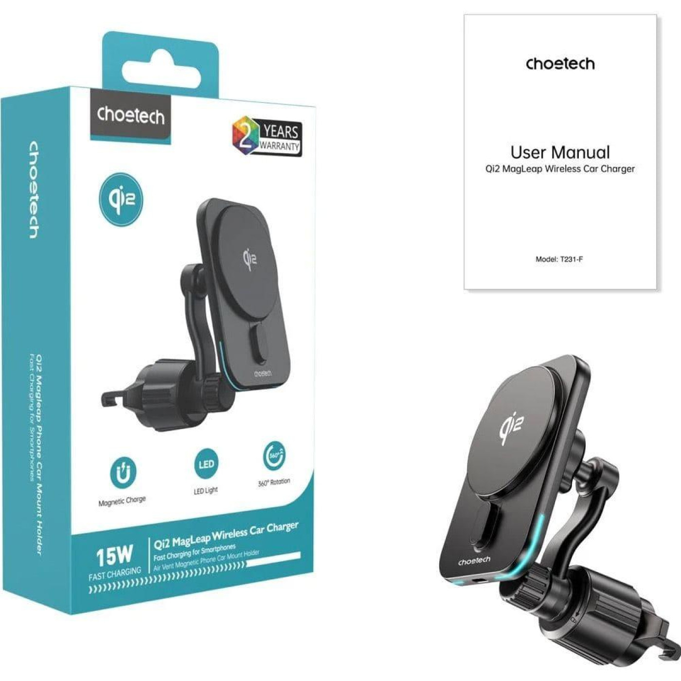 Автомобильное зарядное устройство Choetech QI 15 Вт (T231-F-101XACBK)