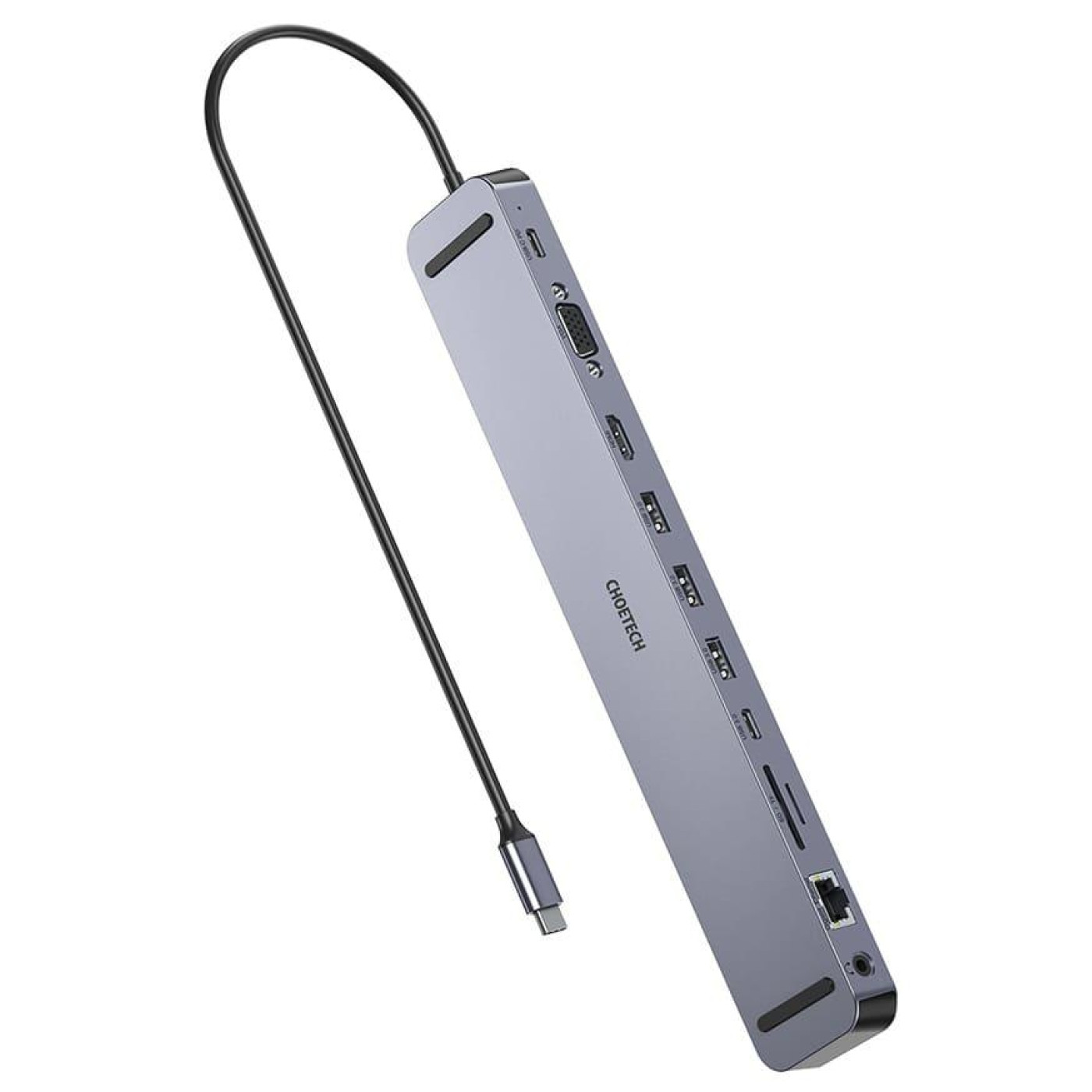 USB-Хаб Choetech USB-C хаб 11-в-1 M20 HDMI 4K@30Hz, VGA, 3 USB-A 3.0, USB-C 3.0, RJ45, USB-C PD, SD-card, TF-card, 3.5mm audio (43-00154)