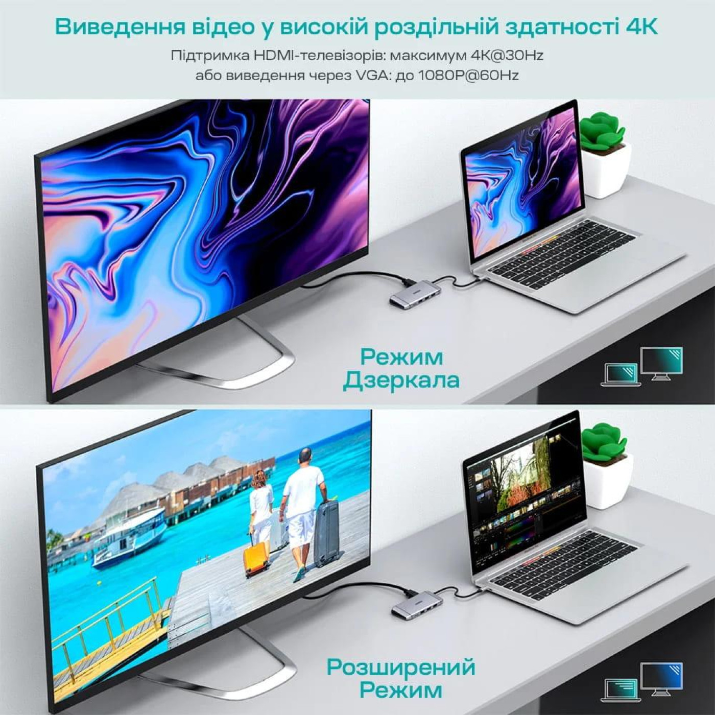USB-Хаб Choetech USB-C хаб 9-в-1 M15 HDMI 4K@30Hz, VGA, 3 USB3.0, RJ45, USB-C PD, SD-card, TF-card (43-00153)