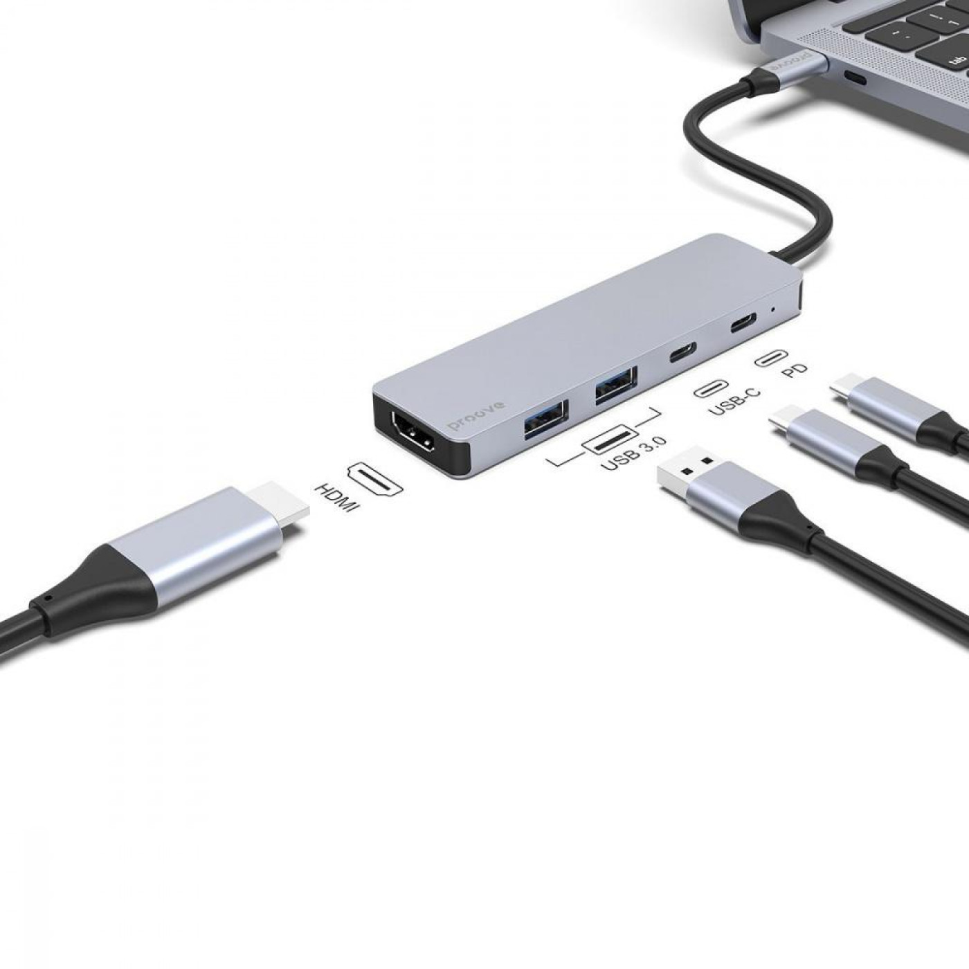 USB-Хаб Proove Iron Link 5 in 1 (2*Type-C + 2*USB3.0 + HDMI) Silver (HBIL00222024)