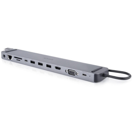 USB-Хаб Real-EL CQ-1000 USB3.0х3/USB-C/HDMI/VGA/RJ45/SD/TF/3.5 mm audio, 0.4m, Space Grey UAH (EL123110005)