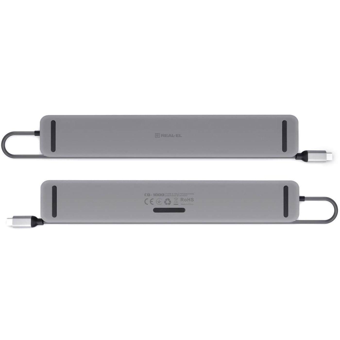 USB-Хаб Real-EL CQ-1000 USB3.0х3/USB-C/HDMI/VGA/RJ45/SD/TF/3.5 mm audio, 0.4m, Space Grey UAH (EL123110005)
