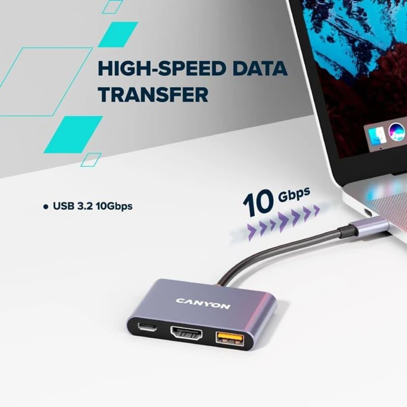 USB-Хаб Canyon USB-хаб hub DS-4 3in1 USB-C Grey (CNS-TDS4)