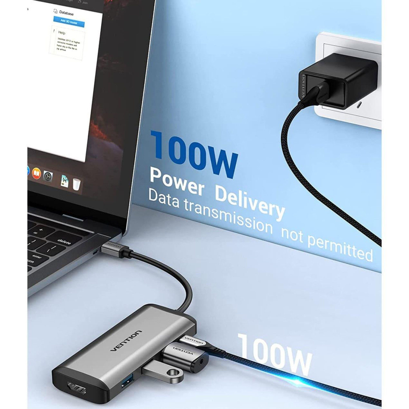 USB-Хаб Vention Type-C to HDMI/USB3.0*3/PD Converter 0.15M Gray Metal Type (CNBHB)