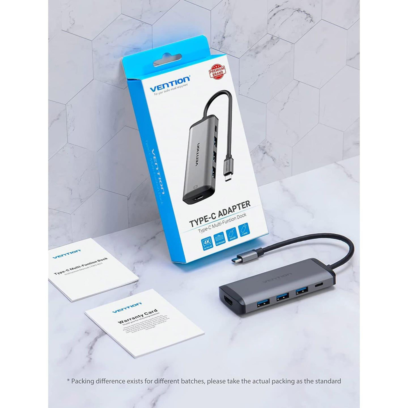 USB-Хаб Vention Type-C to HDMI/USB3.0*3/PD Converter 0.15M Gray Metal Type (CNBHB)
