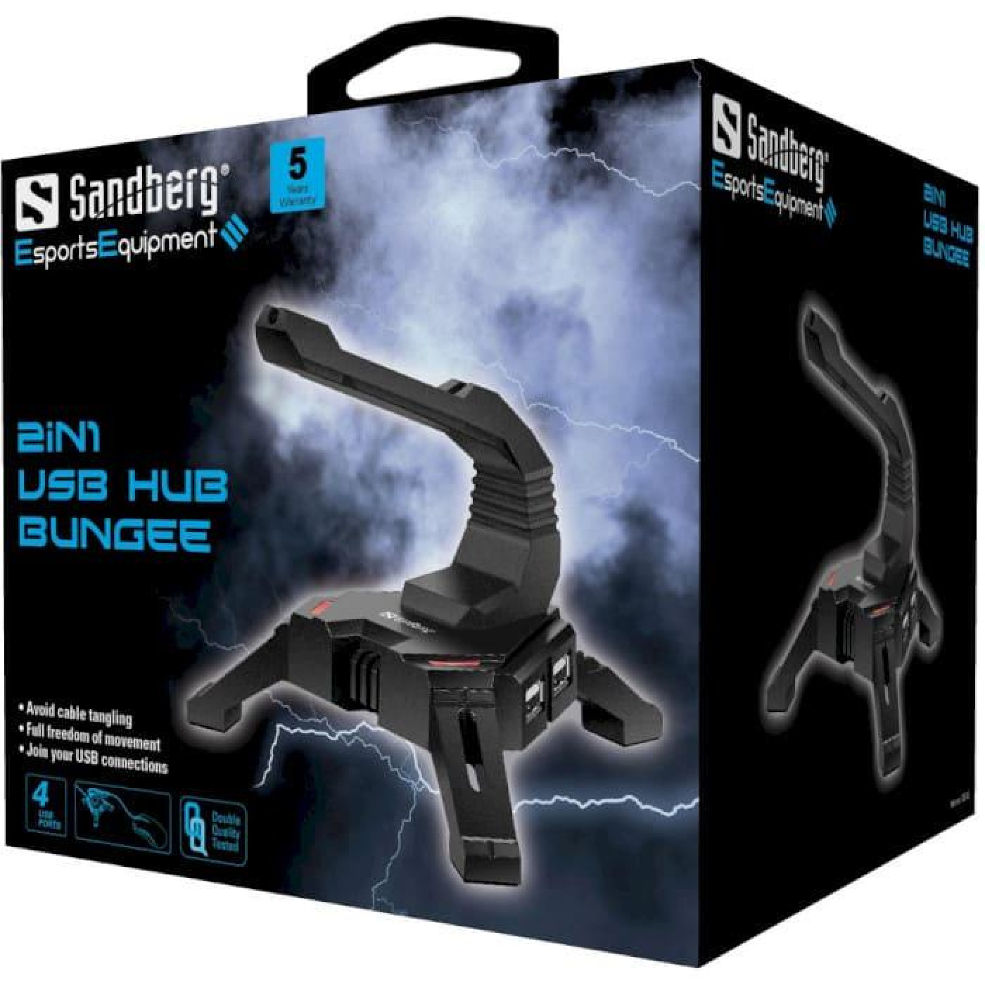 USB-Хаб Sandberg USB 2.0 -> 4хUSB 2.0 + тримач кабелю 2in1 (133-92)