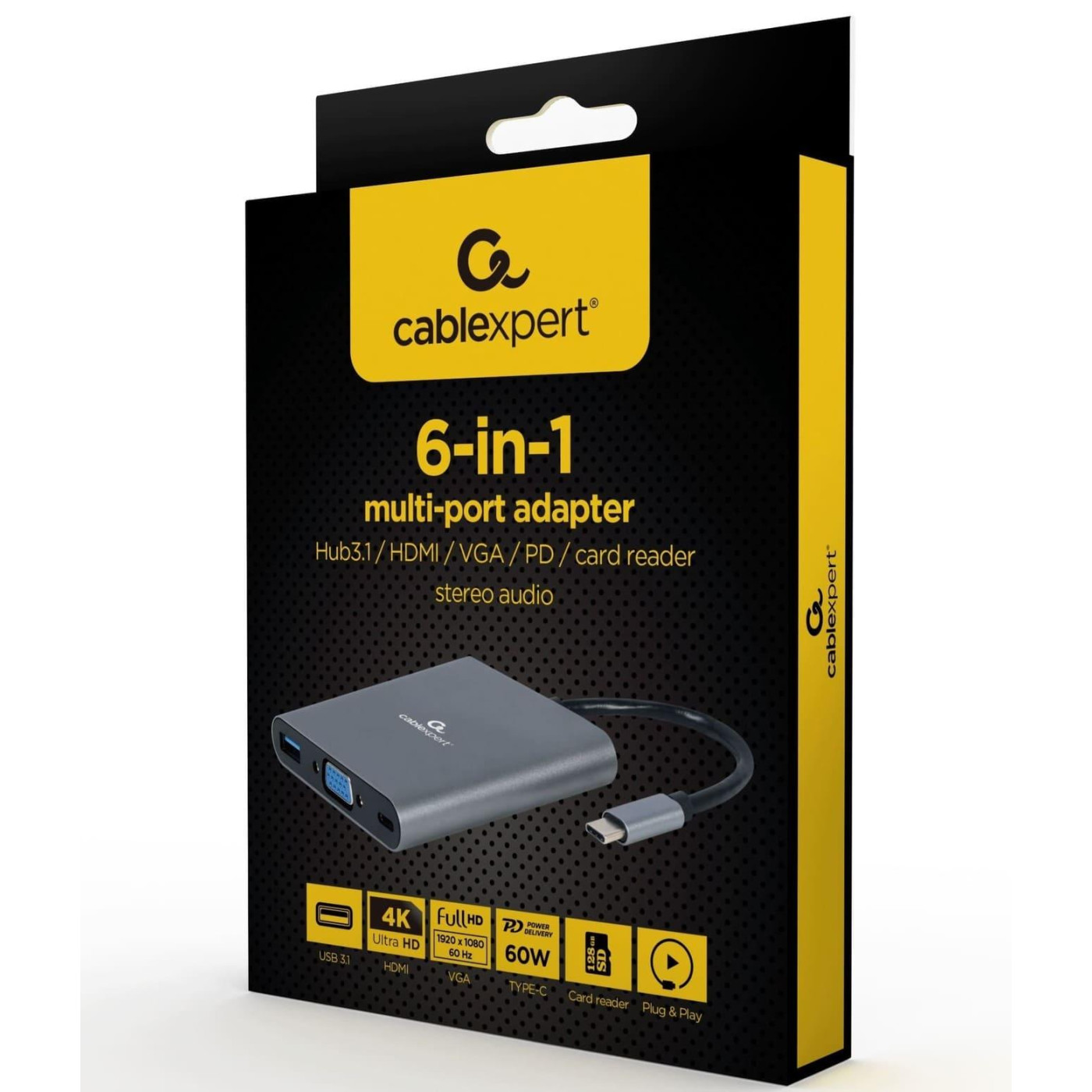 USB-Хаб Cablexpert USB-C 6-in-1 (Hub3.1/HDMI/VGA/PD/card-reader/audio) (A-CM-COMBO6-01)