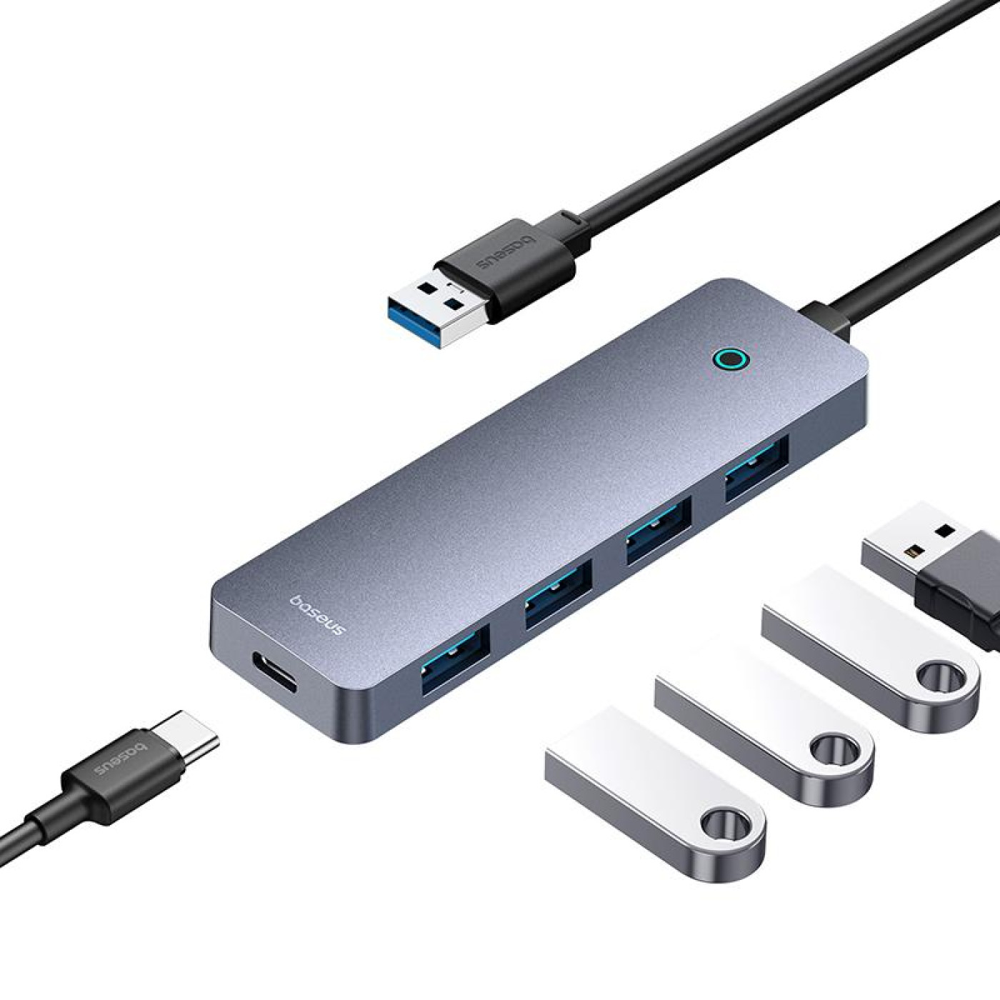 USB-Хаб Baseus UltraJoy Series 4-Port HUB Lite 50cm Space Grey （USBA to USB3.0*4+Type-C5V） (B0005280B811-01)
