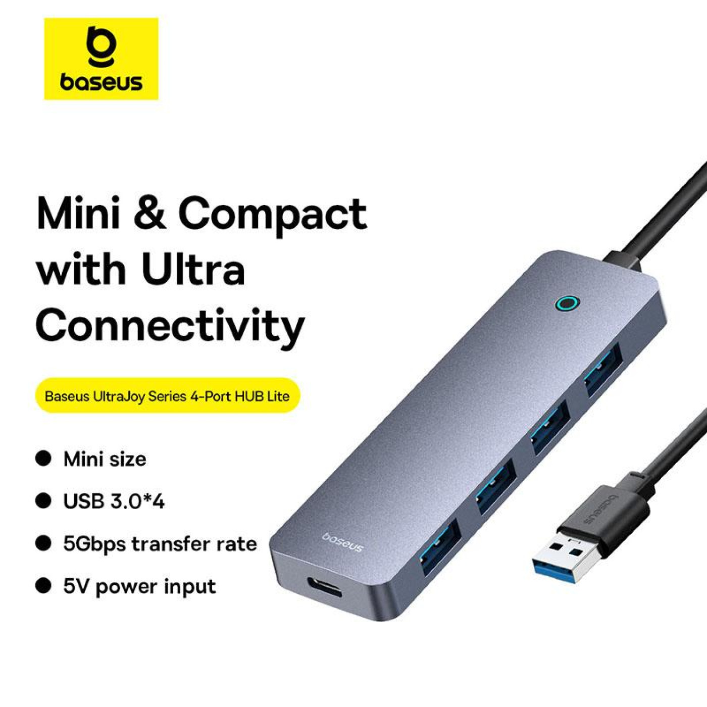 USB-Хаб Baseus UltraJoy Series 4-Port HUB Lite 50cm Space Grey （USBA to USB3.0*4+Type-C5V） (B0005280B811-01)