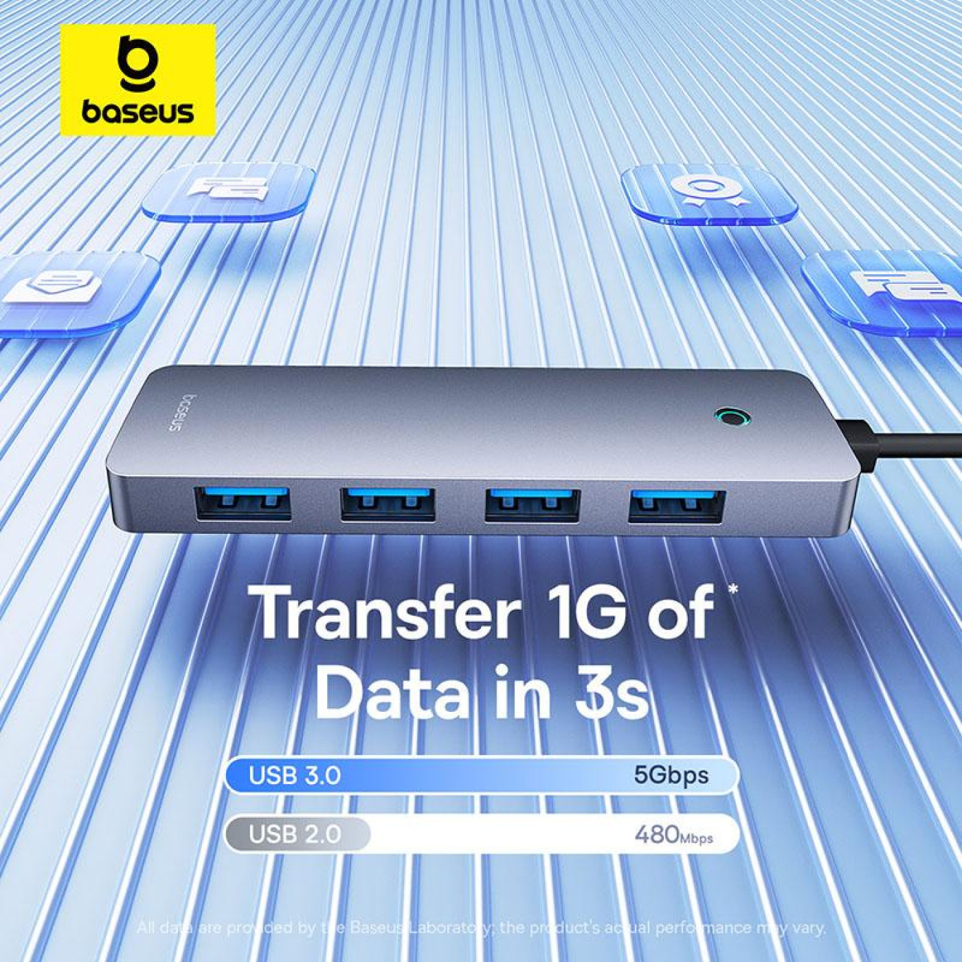 USB-Хаб Baseus UltraJoy Series 4-Port HUB Lite 50cm Space Grey （USBA to USB3.0*4+Type-C5V） (B0005280B811-01)