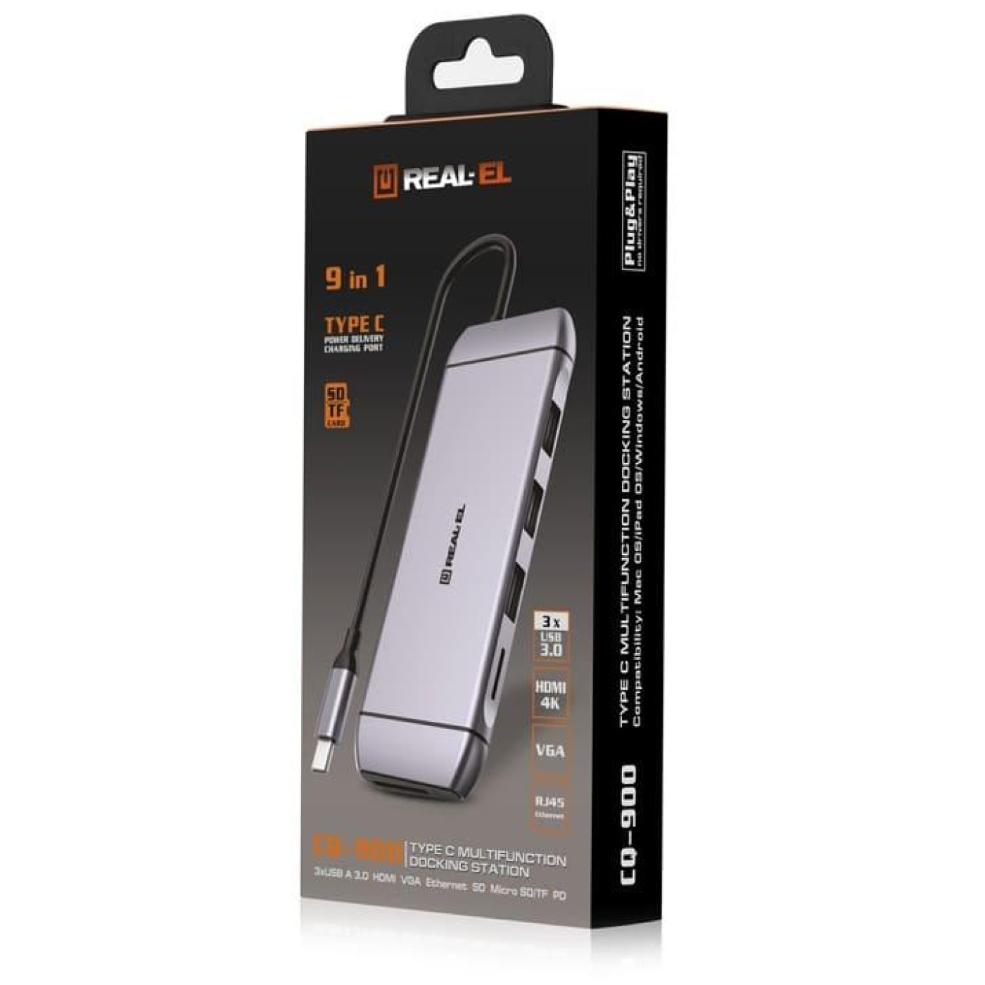 USB-Хаб Real-EL CQ-900 Space Grey UAH (EL123110003)