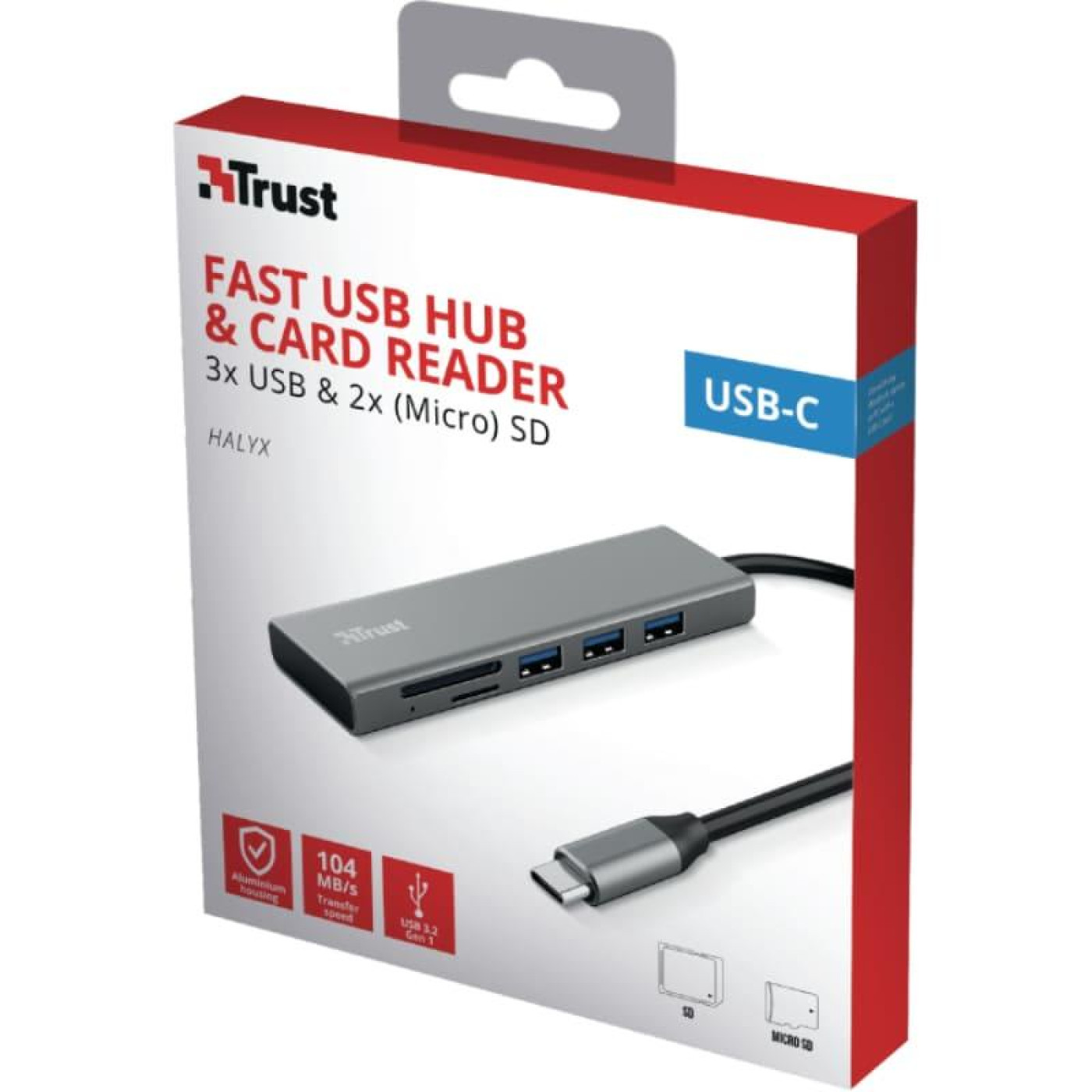 USB-Хаб Trust USB-хаб HALYX FAST 3USB+CARD READER USB-C ALUMINIUM (24191_TRUST)