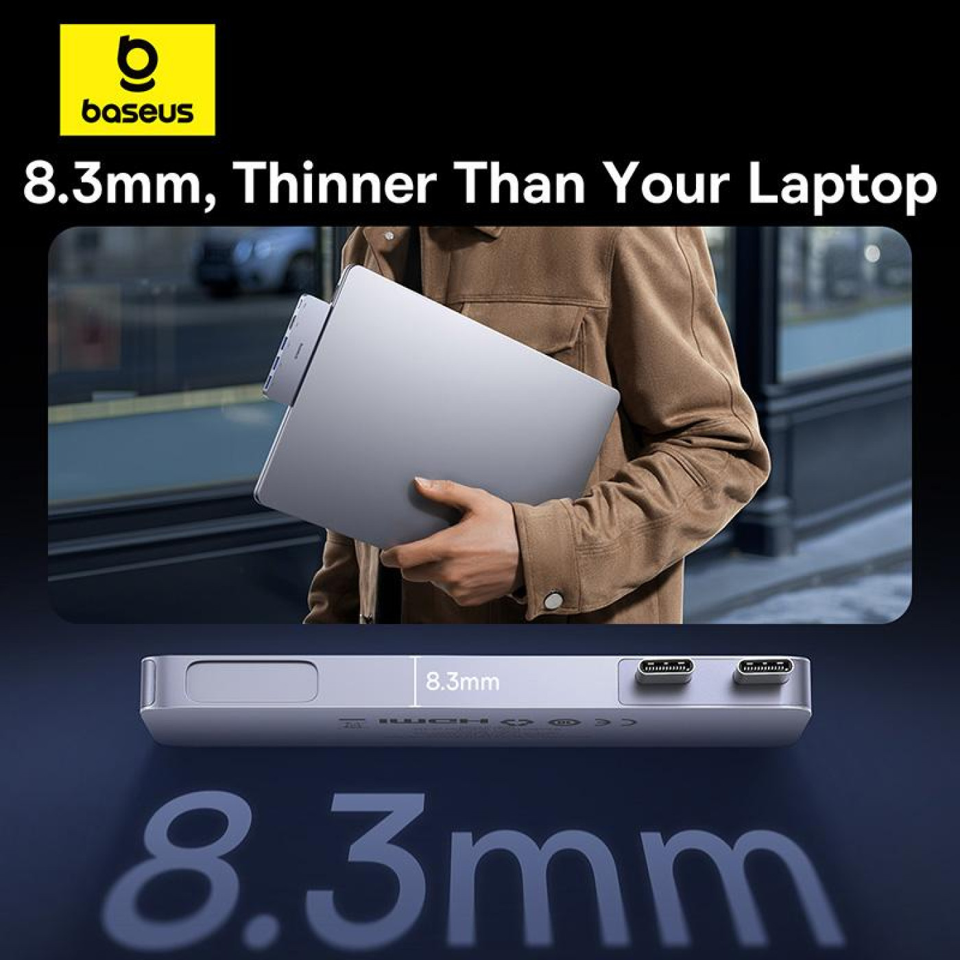 USB-Хаб Baseus UltraJoy Series 5-Port HUB Space Grey (USB-C*2 to USB-C 40Gbps*1+HDMI 4K@30Hz*1+USB3.0*3 (B00052801811-04)