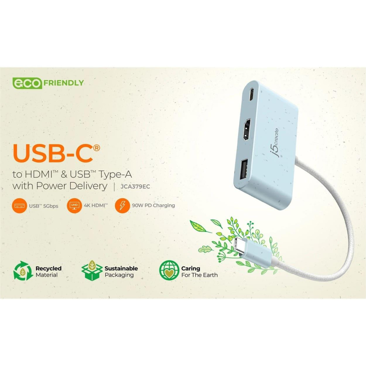 Багатопортовий мультиадаптер J5create JCA379EC-N, USB Type-C 3-в-1 блакитний