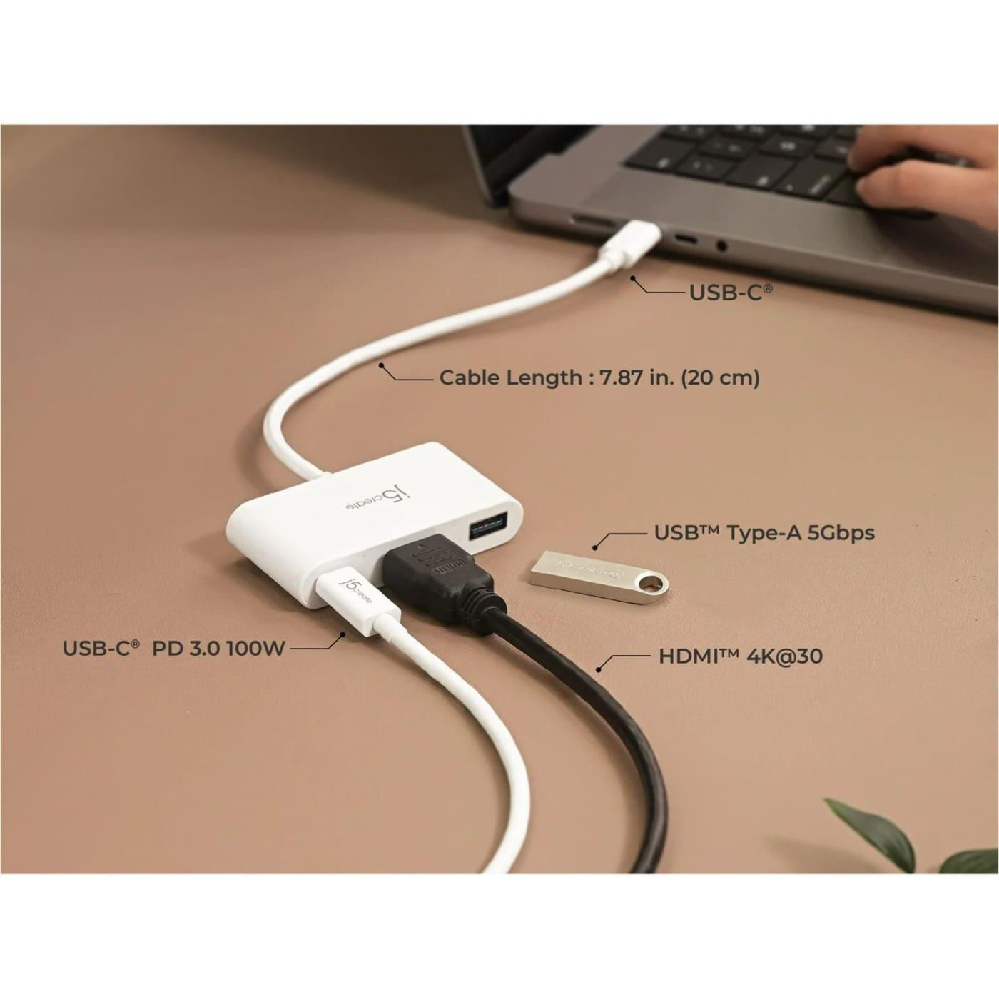 Багатопортовий мультиадаптер J5create JCA379ER-N, USB Type-C 3-в-1 рожевий