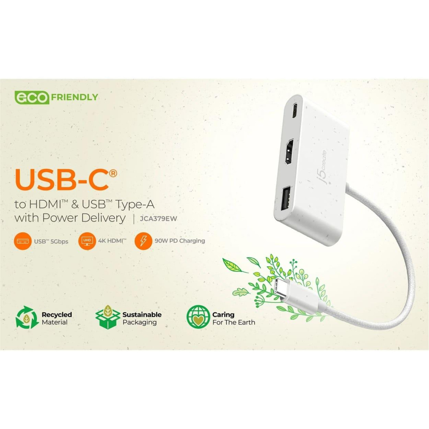 Багатопортовий мультиадаптер J5create JCA379EW-N, USB Type-C 3-в-1 білий