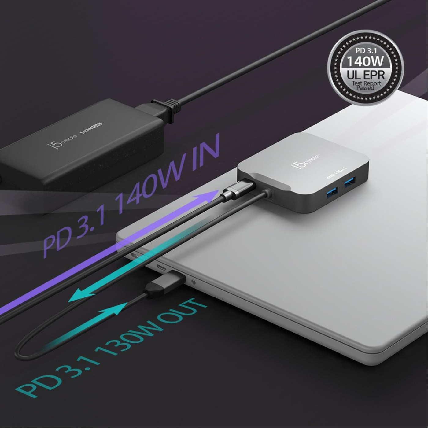 Багатопортовий мультиадаптер J5create JCD3191-N, USB Type-C 5-в-1 білий