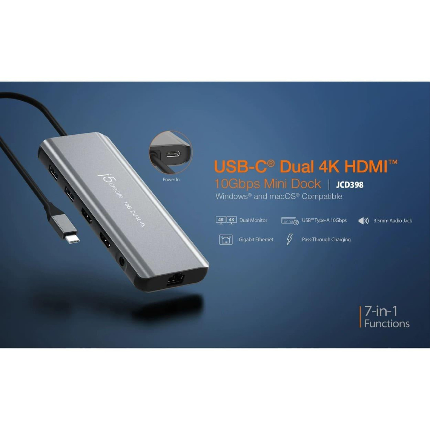 USB-Хаб j5create JCD398-N, USB Type-C 5-в-1 (JCD398-N)