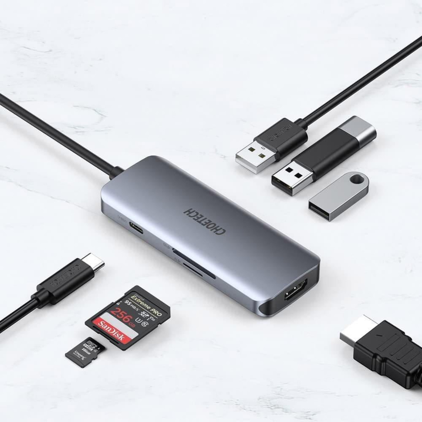 USB-Хаб Choetech HUB-M19-GY, USB Type-C 7-в-1 (HUB-M19-GY)