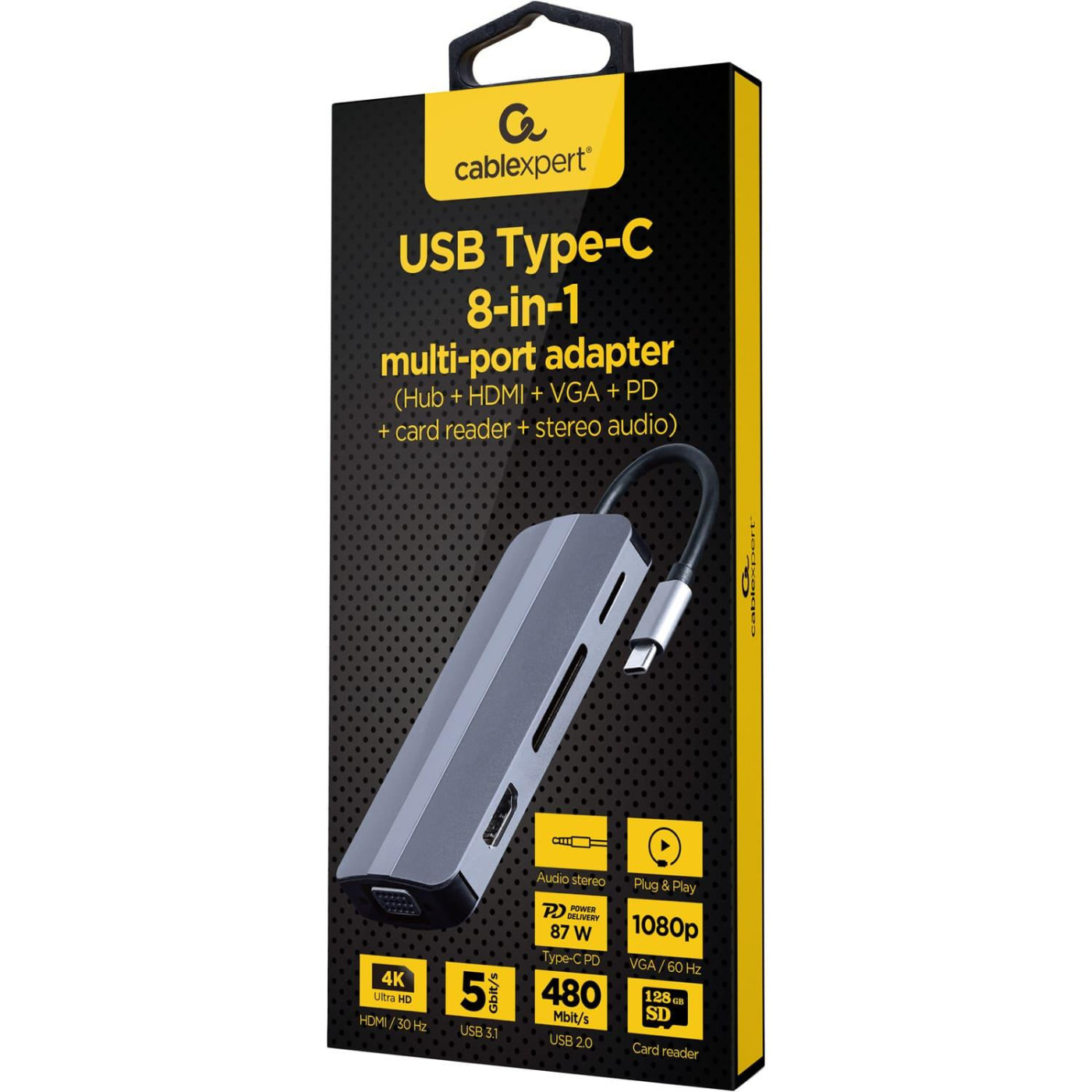USB-Хаб Cablexpert A-CM-COMBO8-02, USB Type-C 8-в-1 (A-CM-COMBO8-02)