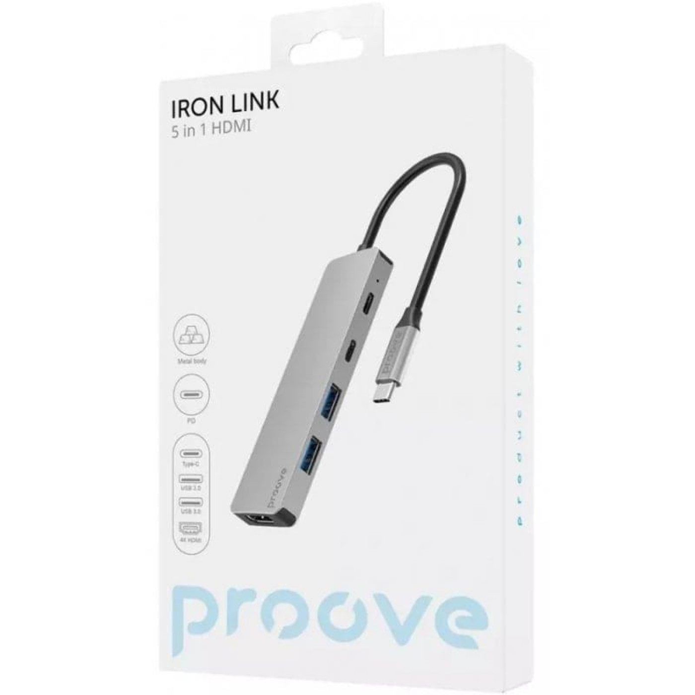 USB-Хаб Proove Iron Link 5 in 1 (2*Type-C + 2*USB3.0 + HDMI) Silver (HBIL00222024)