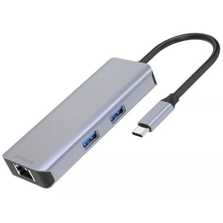 USB-Хаб Proove Type-C-Хаб Iron Link 6 in 1 (2*USB3.0 + SD/TF + RJ45 + HDMI) silver (HBI700010004)