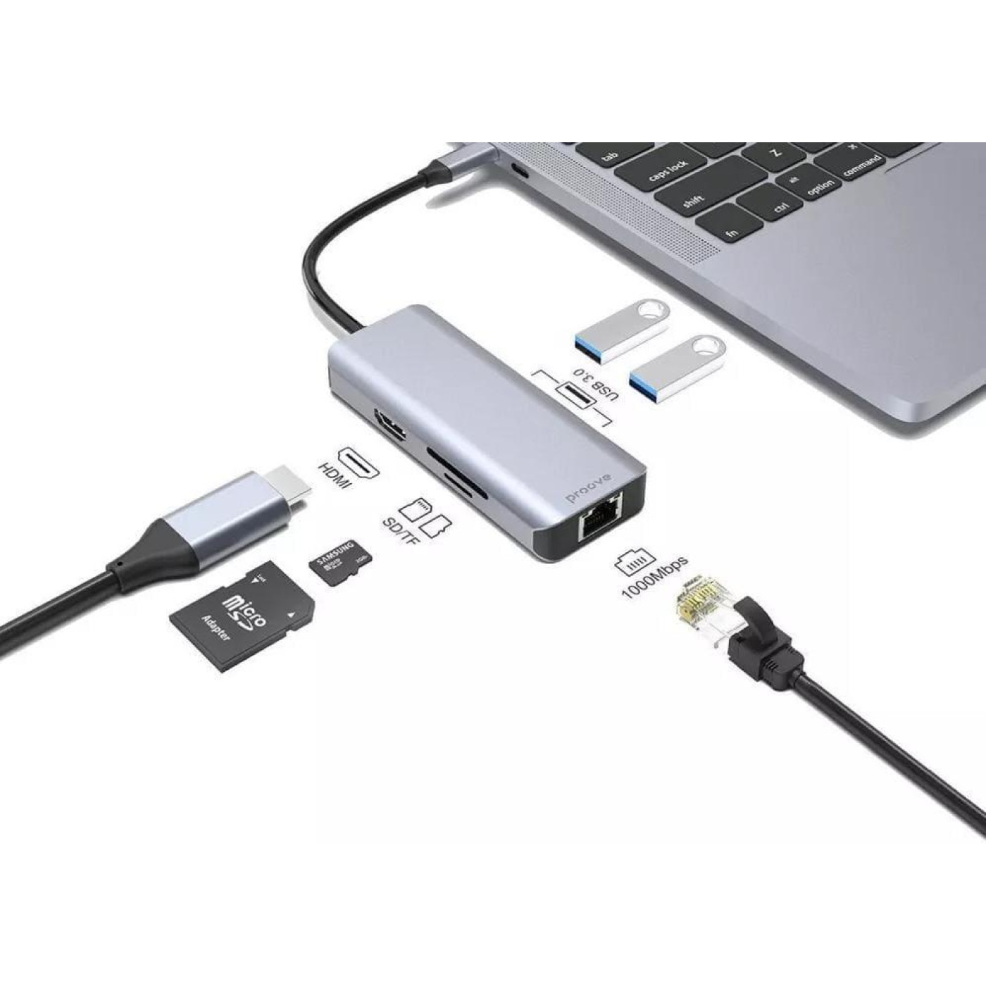 USB-Хаб Proove Type-C-Хаб Iron Link 6 in 1 (2*USB3.0 + SD/TF + RJ45 + HDMI) silver (HBI700010004)